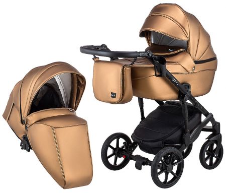 Коляска 2 в 1 Bair Polo (Black) кожа 100% 28 бронза (перламутр)