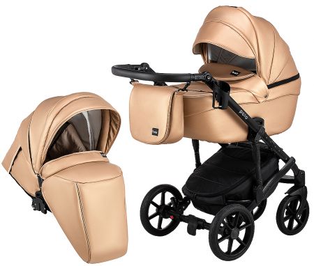 Коляска 2 в 1 Bair Polo (Black) кожа 100% 26 капучино (перламутр)