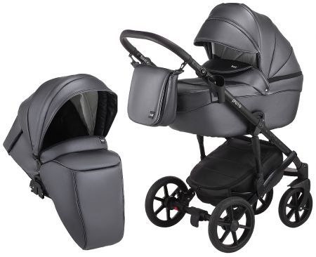 Коляска 2 в 1 Bair Polo (Black) кожа 100% 33 графит (перламутр)