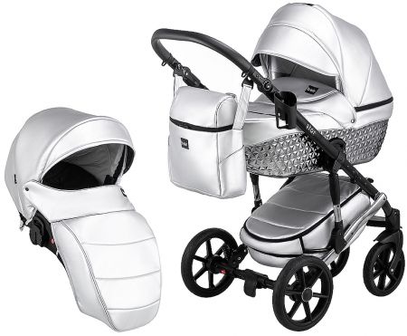 Коляска 2 в 1 Bair Star (Silver) кожа 100% 46S серебро (перламутр) - графитовая люлька