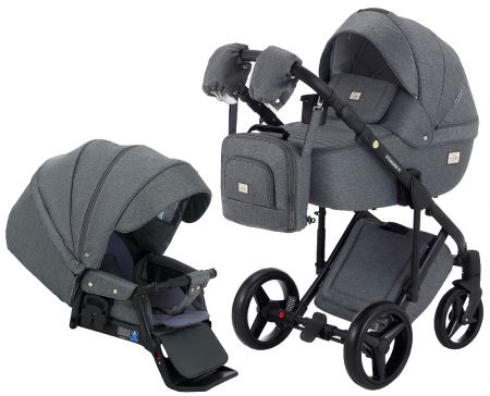 Коляска 2 в 1 Adamex Luciano jeans Q2-CZ серый (черная рама)