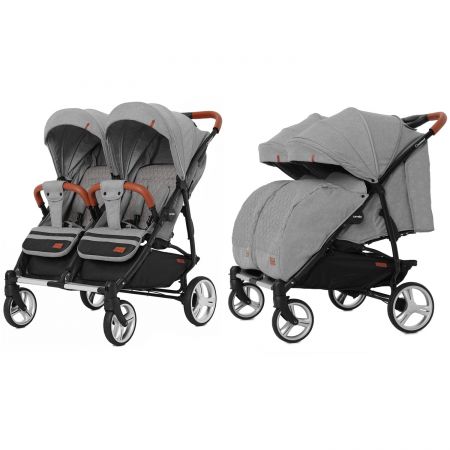 Коляска прогулочная CARRELLO Connect CRL-5502 Ink Gray для двойни, в льне +дождевик /1/ MOQ