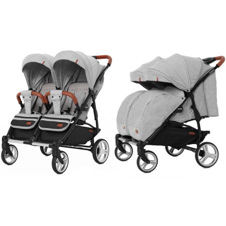 Коляска прогулочная CARRELLO Connect CRL-5502 Rock Gray для двойни, в льне +дождевик /1/ MOQ