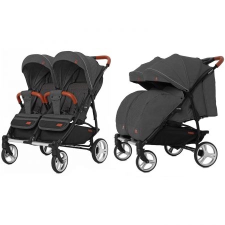 Коляска прогулочная CARRELLO Connect CRL-5502 Serious Black для двойни, в льне +дождевик /1/ MOQ