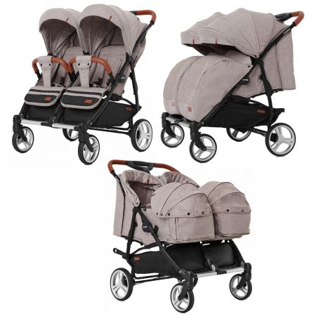 Коляска прогулочная CARRELLO Connect CRL-5502/1 Cotton Beige для двойни, c переноск +дождев /1/ MOQ