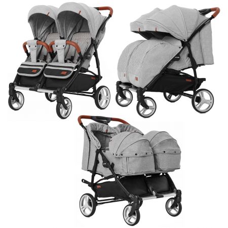 Коляска прогулочная CARRELLO Connect CRL-5502/1 Rock Gray для двойни, c переноской +дождевик /1/ MOQ