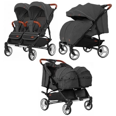Коляска прогулочная CARRELLO Connect CRL-5502/1 Serious Black для двойни, c переноск +дождев /1/ MOQ