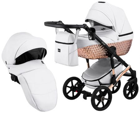 Коляска 2 в 1 Bair Star (Cooper) кожа 100% 06C белый - медная люлька
