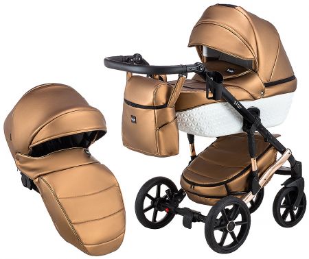 Коляска 2 в 1 Bair Star White (Cooper) кожа 100% 01C бронза (перламутр) - белая люлька