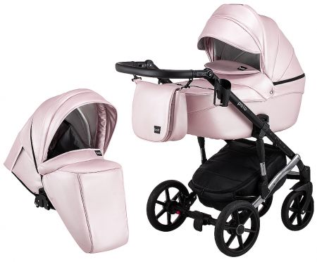 Коляска 2 в 1 Bair Polo (Silver) кожа 100% 39S розовый (перламутр)