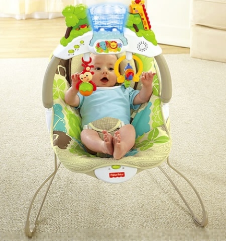 Шезлонг Fisher Price ДЖУНГЛИ НОВЫЙ Rainforest Deluxe Bouncer с игровой панелью