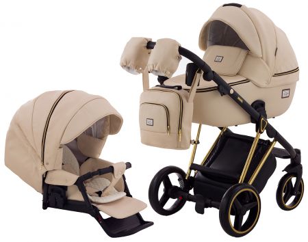 Коляска 2 в 1 Adamex Mimi Polar (Gold) кожа 100% CR305 бежевая кожа - бежевая кожа (выдавленная точка)