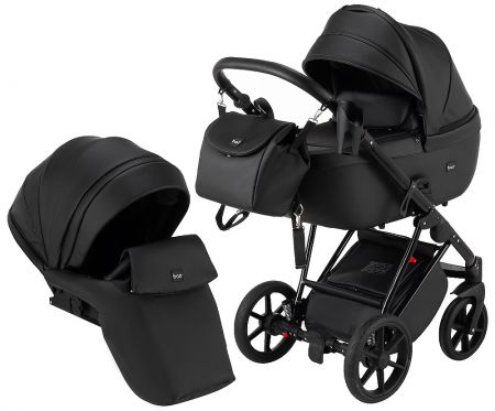 Коляска 2 в 1 Bair Infinity кожа 100% BI-2230-AMO black (черный)