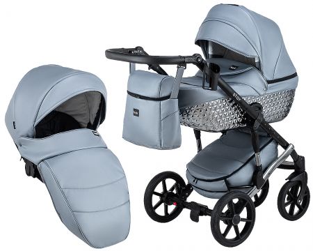 Коляска 2 в 1 Bair Star (Silver) кожа 100% 31S серый (перламутр) - графитовая люлька