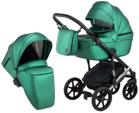Коляска 2 в 1 Bair Polo (Silver) кожа 100% 29S зеленый (перламутр)