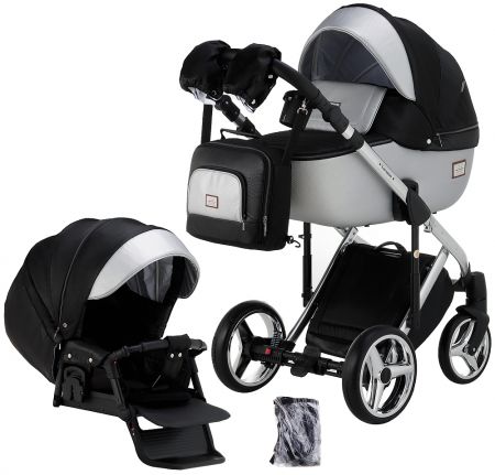 Коляска 2 в 1 Adamex Luciano Polar (Chrome) Y843 черный (люрикс) - серебро кожа