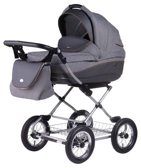 Коляска 2 в 1 классическая Roan Emma (12"sery) E56 серый - графит (кожа)