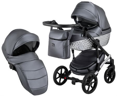 Коляска 2 в 1 Bair Star (Silver) кожа 100% 33S графит (перламутр) - графитовая люлька