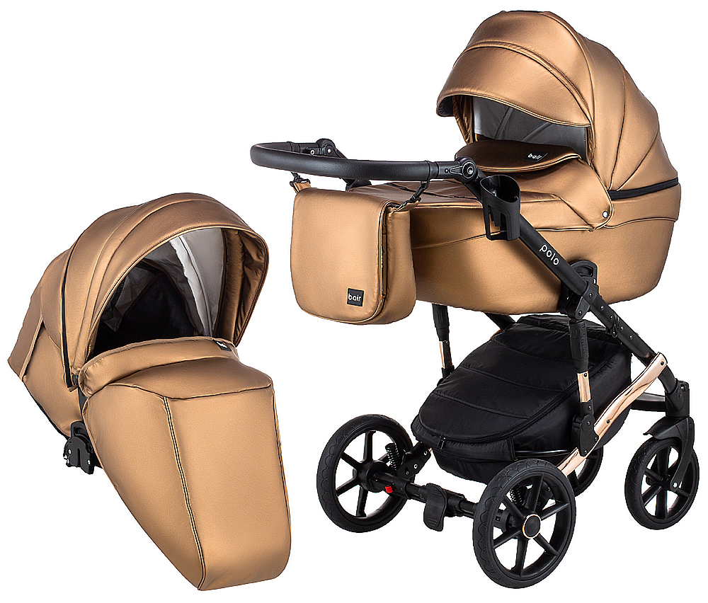 Коляска 2 в 1 Bair Polo (Cooper) кожа 100% 28C бронза (перламутр)