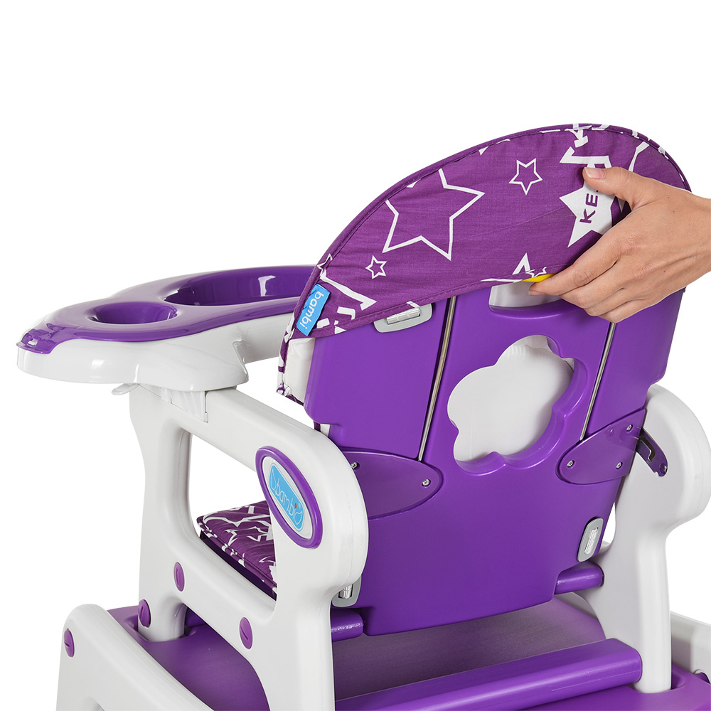 Стульчик для кормления, трансформер 3в1 (стульчик для кормления/столик+стульчик/качалка), BAMBI M 1563-9 фиолетовый
