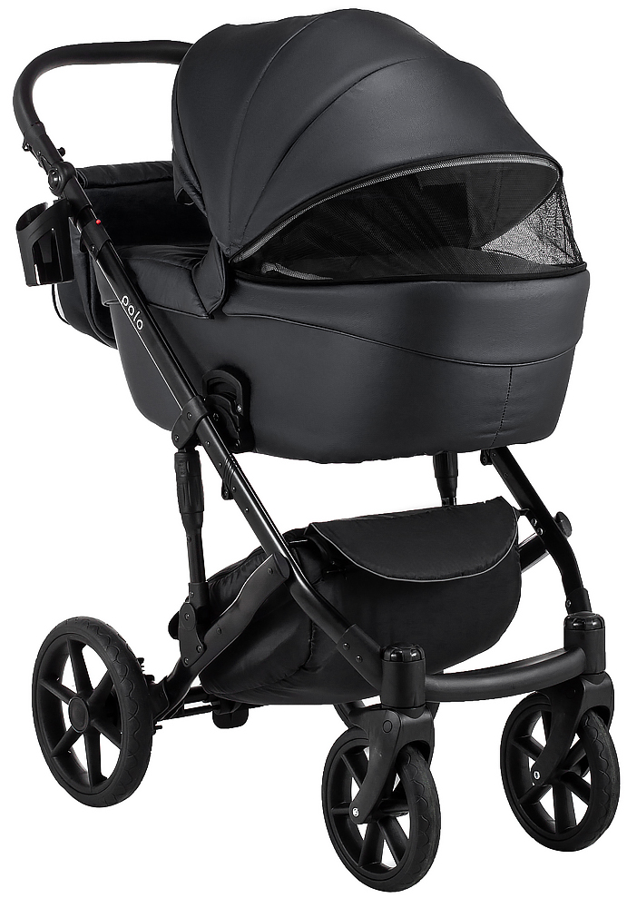 Коляска 2 в 1 Bair Polo (Black) кожа 100% 32 черный