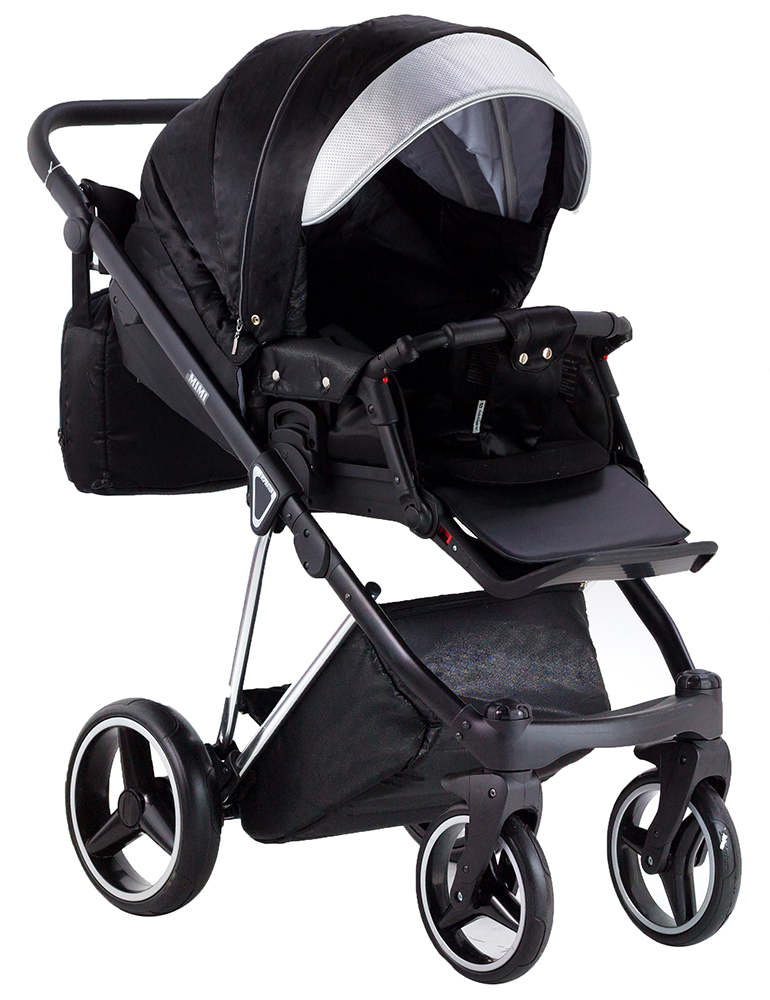 Коляска 2 в 1 Adamex Mimi Polar (Chrome) Y843 черный (люрикс) - серебро кожа (выдавленная точка)