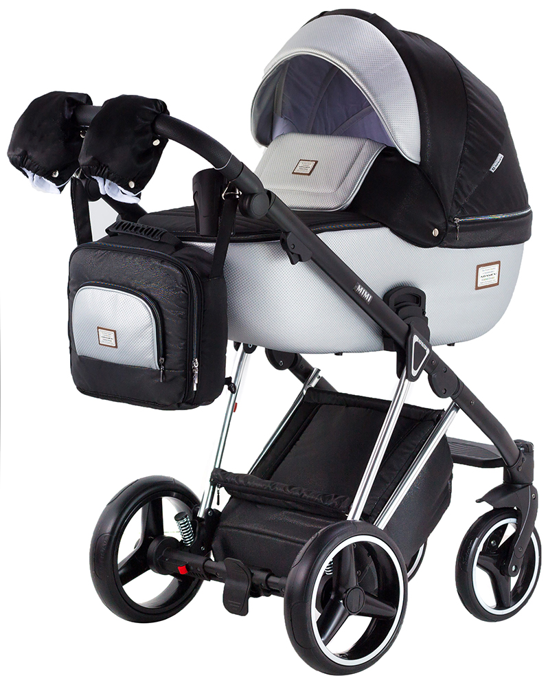 Коляска 2 в 1 Adamex Mimi Polar (Chrome) Y843 черный (люрикс) - серебро кожа (выдавленная точка)