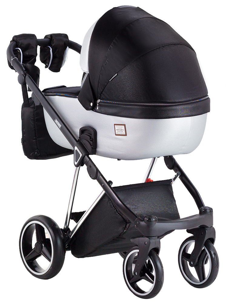 Коляска 2 в 1 Adamex Mimi Polar (Chrome) Y843 черный (люрикс) - серебро кожа (выдавленная точка)