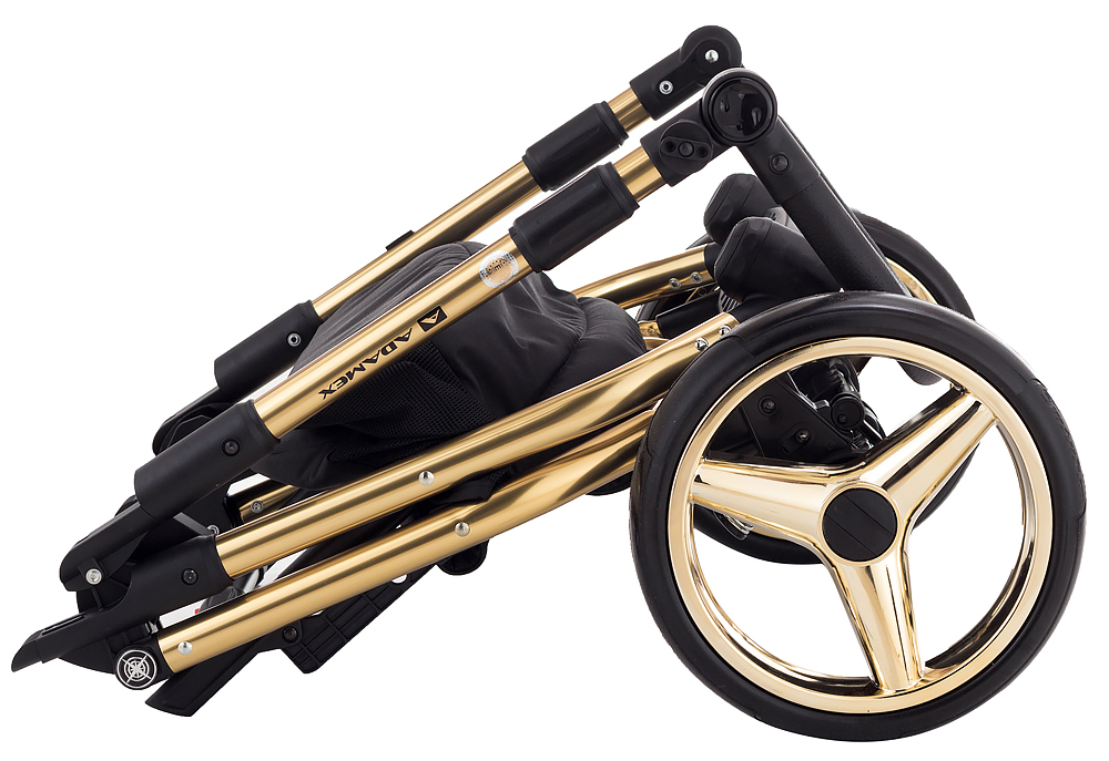 Коляска 2 в 1 Adamex Sierra Polar (Gold) SR436 черный (люрикс) - золотой кожа (перфорация)