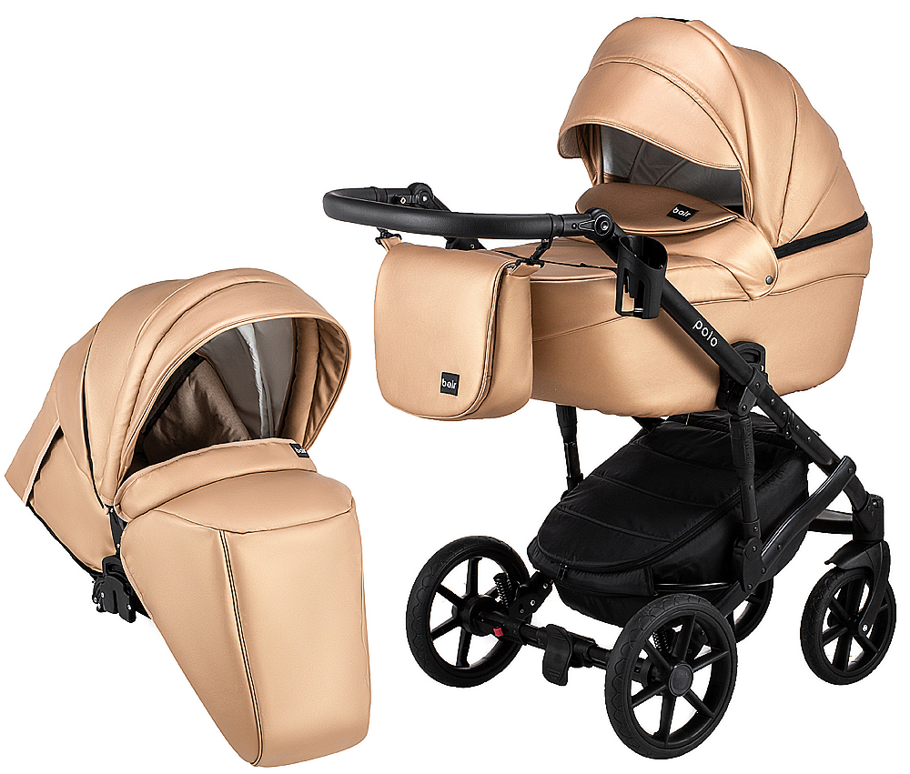 Коляска 2 в 1 Bair Polo (Black) кожа 100% 26 капучино (перламутр)