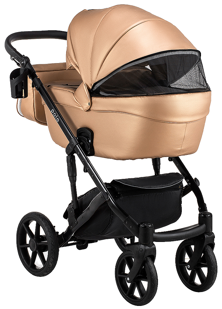 Коляска 2 в 1 Bair Polo (Black) кожа 100% 26 капучино (перламутр)