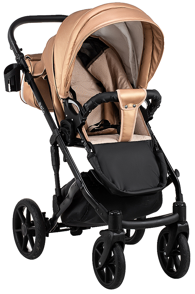 Коляска 2 в 1 Bair Polo (Black) кожа 100% 26 капучино (перламутр)