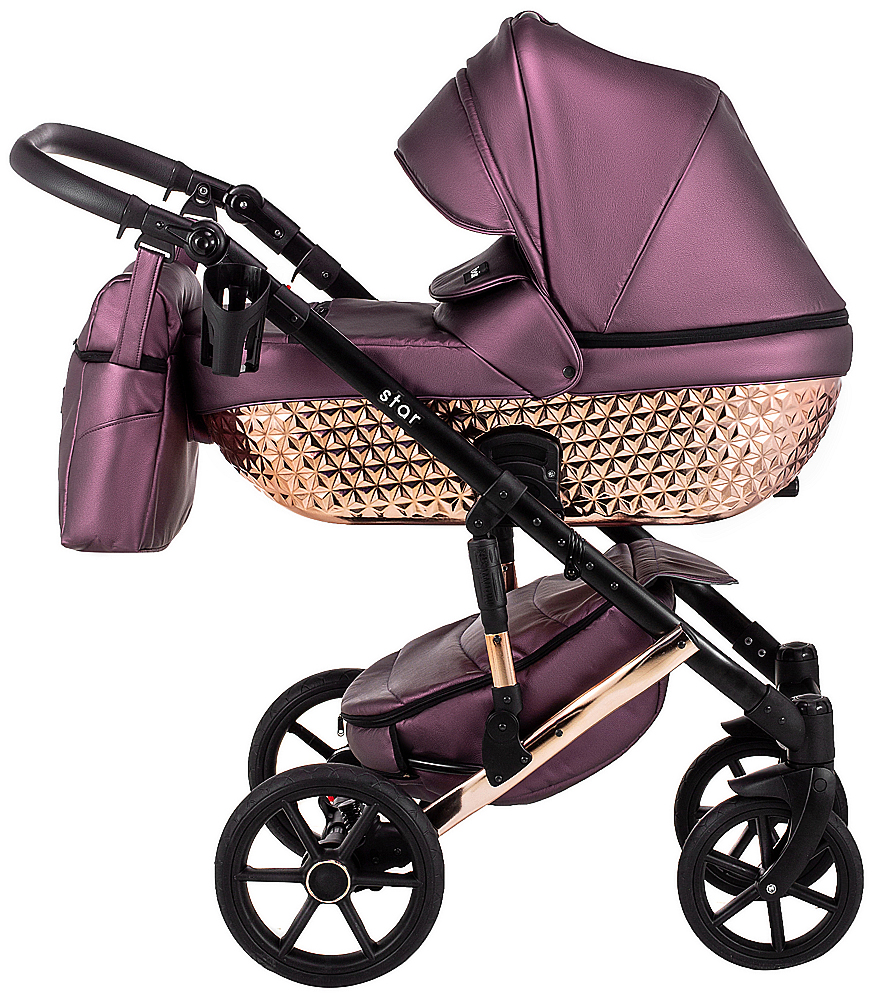 Коляска 2 в 1 Bair Star (Cooper) кожа 100% 51C фиолет (перламутр) - медная люлька