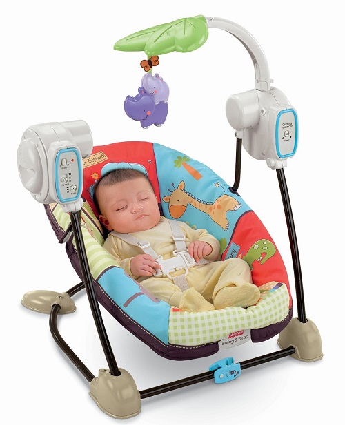 Качели портативные для новорожденных «Любимый зоопарк» Fisher-Price Space Saver Swing and Seat, Luv U Zoo