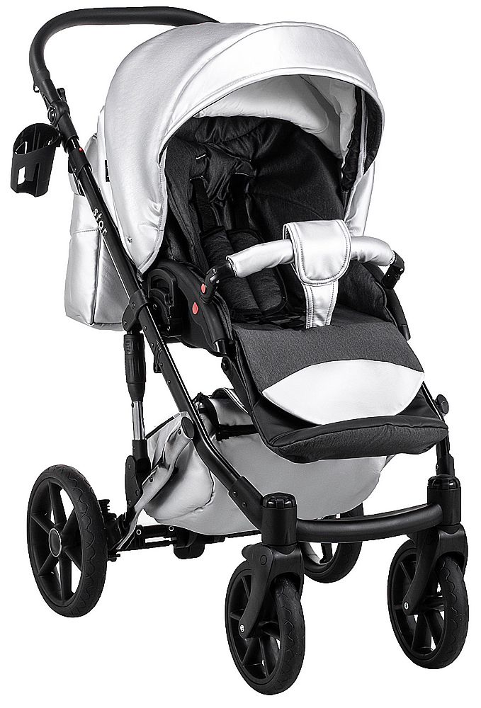 Коляска 2 в 1 Bair Star (Silver) кожа 100% 46S серебро (перламутр) - графитовая люлька