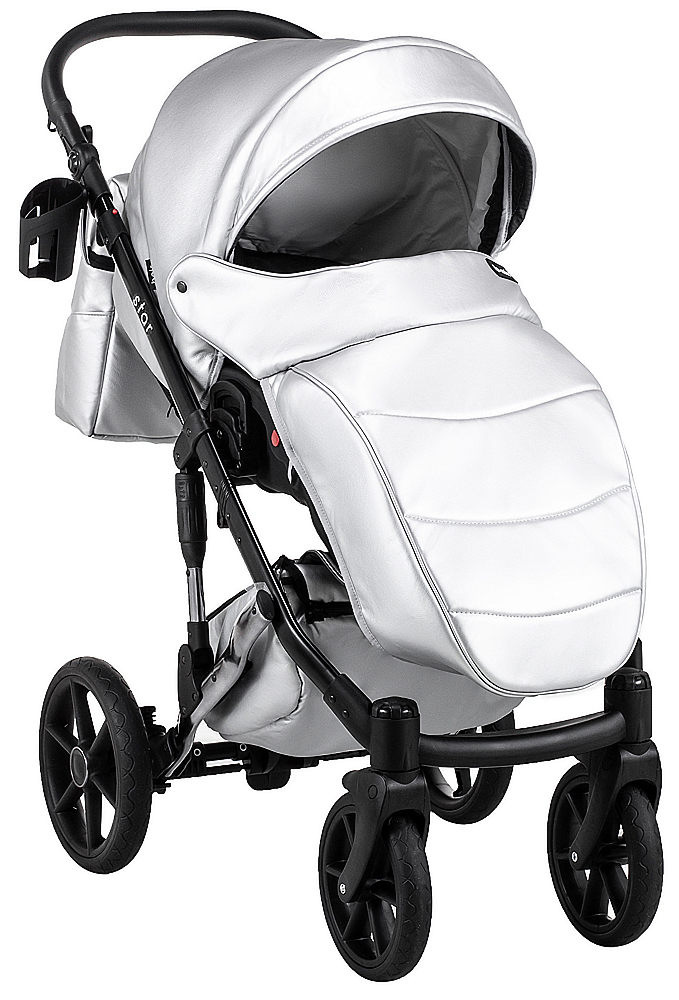 Коляска 2 в 1 Bair Star (Silver) кожа 100% 46S серебро (перламутр) - графитовая люлька