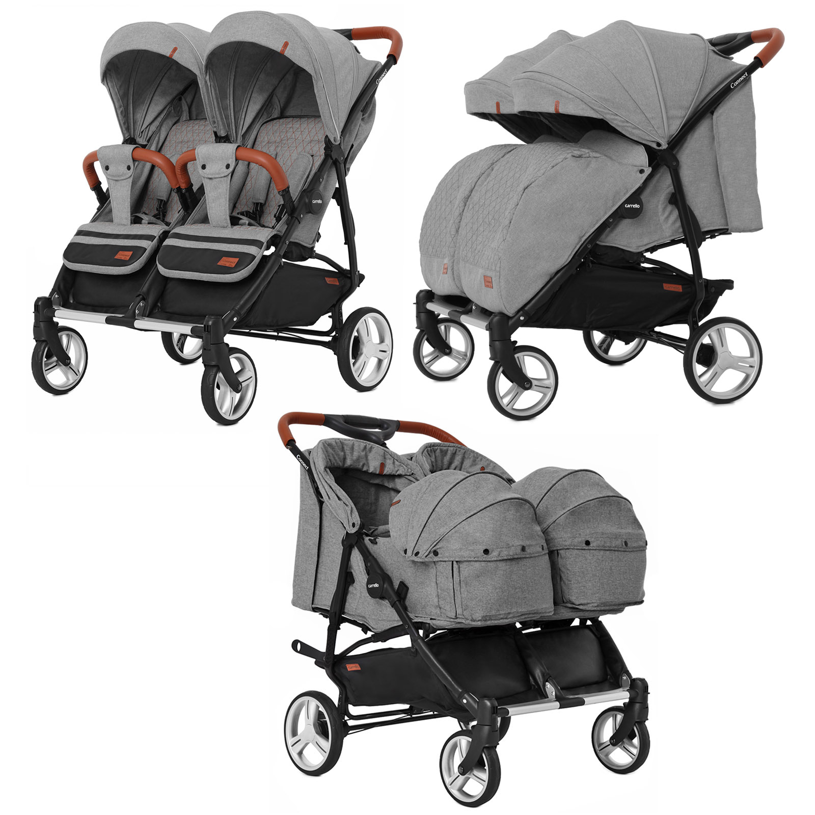 Коляска прогулочная CARRELLO Connect CRL-5502/1 Ink Gray для двойни, c переноской +дождевик /1/ MOQ