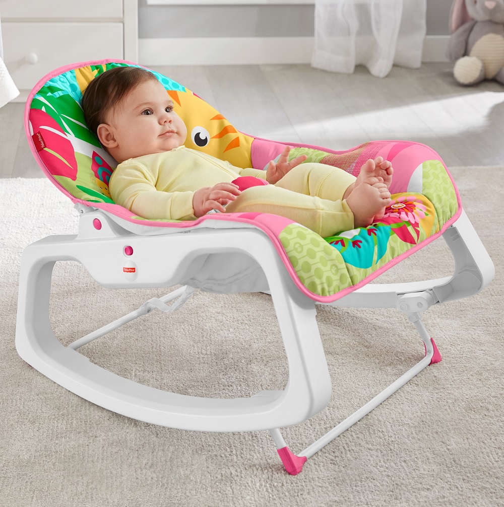 Массажное кресло-качалка Fisher-Price РОЗОВОЕ САФАРИ и для новорождённых, и для детей до 18 кг