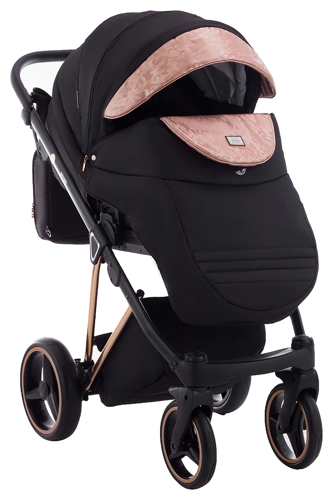 Коляска 2 в 1 Adamex Mimi Polar (Pink Gold) BR604 черный (люрикс) - медный (принт) кожа (выдавленная точка)