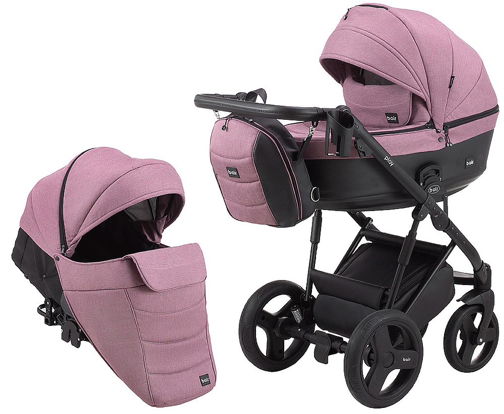 Коляска 2 в 1 Bair Play Plus Soft BPS-948 сиреневый - черный (кожа)