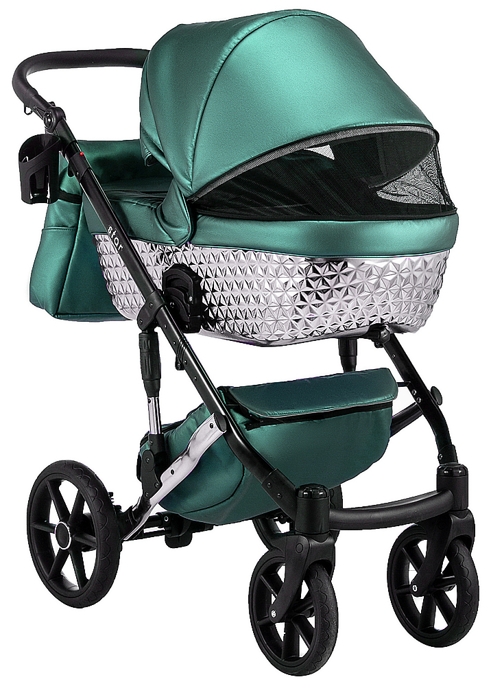 Коляска 2 в 1 Bair Star (Silver) кожа 100% 41S зеленый (перламутр) - графитовая люлька