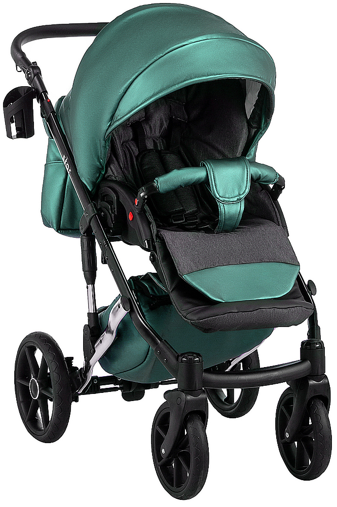 Коляска 2 в 1 Bair Star (Silver) кожа 100% 41S зеленый (перламутр) - графитовая люлька
