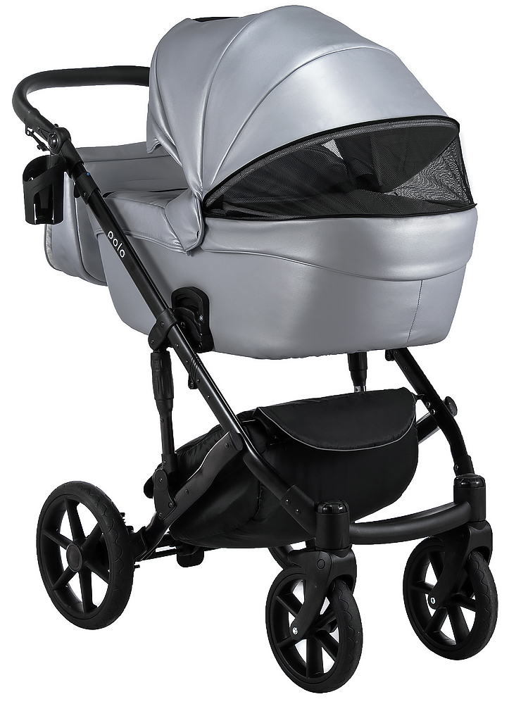 Коляска 2 в 1 Bair Polo (Black) кожа 100% 31 серый (перламутр)