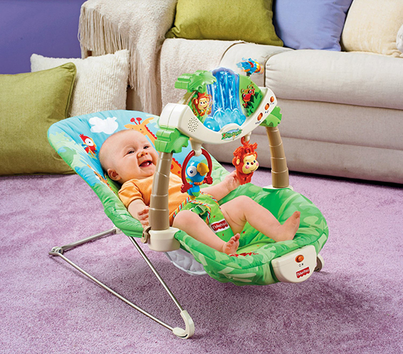 Шезлонг детский «Джунгли» (Тропический лес) Fisher Price с музыкальной игровой панелью
