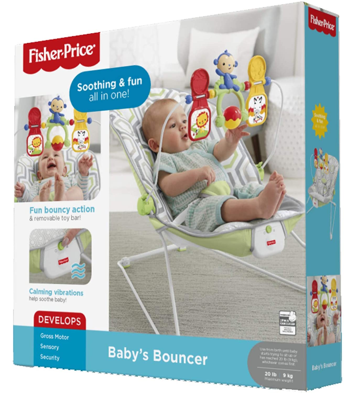 Детский шезлонг Fisher-Price с массажной вибрацией САВАННА от 0 до 1 года