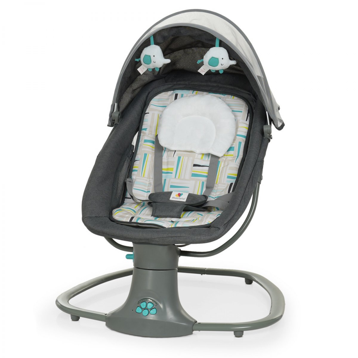 Детский укачивающий центр с капюшоном Mastela deluxe 8105 темно-серый с мятным