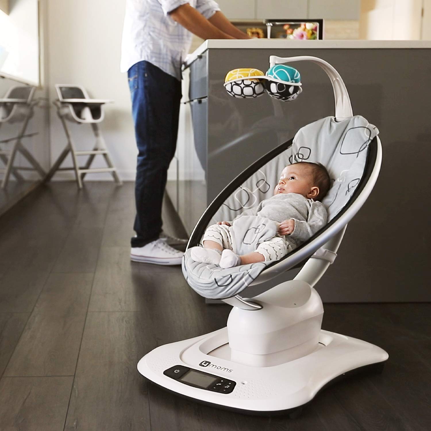 Детские качели МАМАРУ 4moms укачивающий центр mamaRoo 4 Bluetooth-Enabled high-tech Silver plush