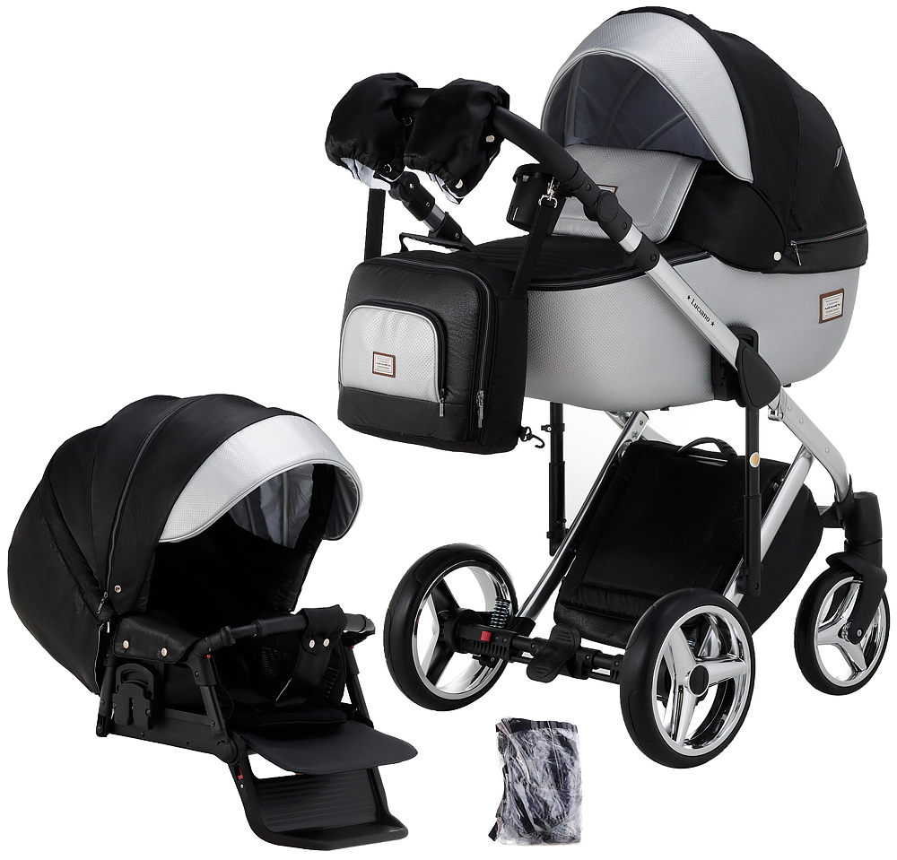 Коляска 2 в 1 Adamex Luciano Polar (Chrome) Y843 черный (люрикс) - серебро кожа
