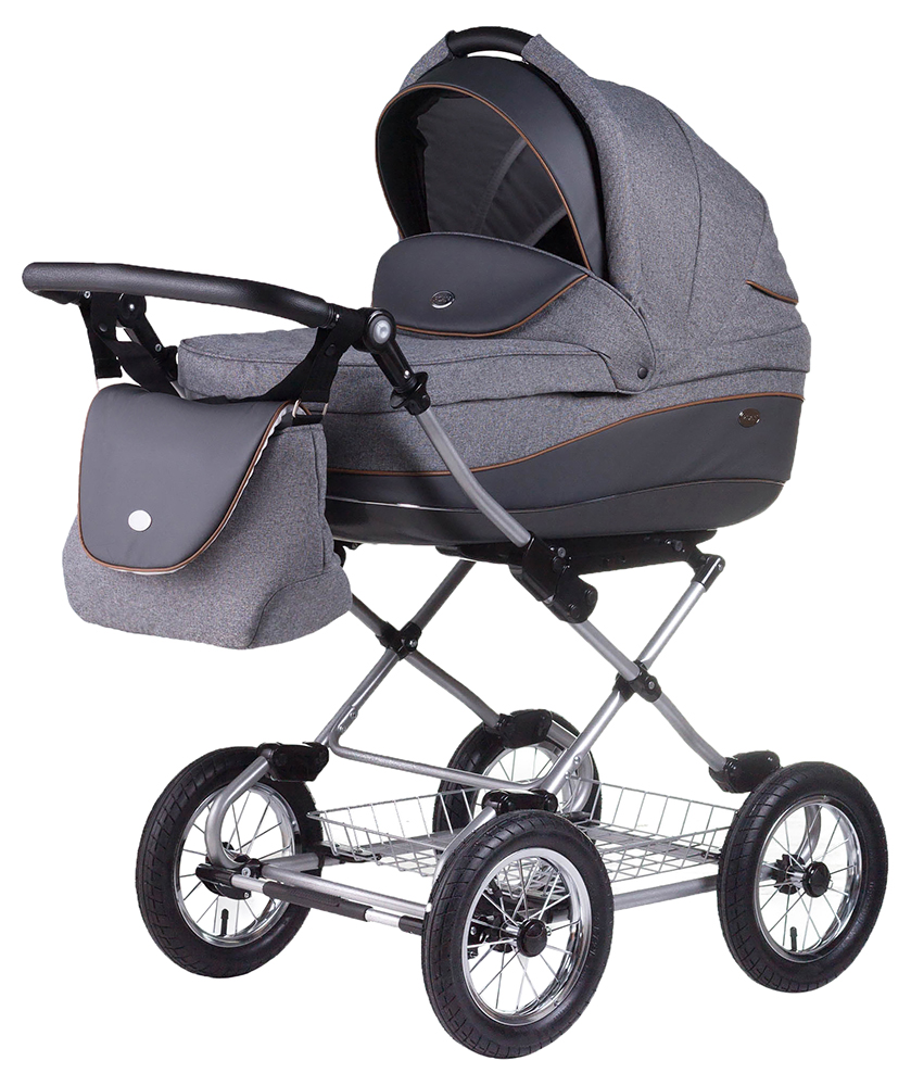 Коляска 2 в 1 классическая Roan Emma (12"sery) E56 серый - графит (кожа)