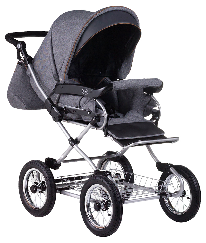 Коляска 2 в 1 классическая Roan Emma (12"sery) E56 серый - графит (кожа)